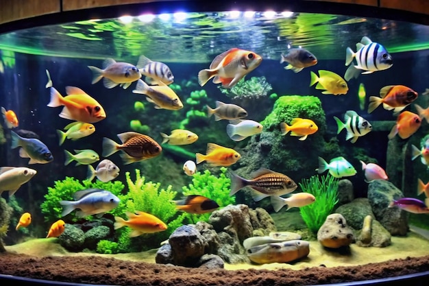 Aquarium fish need balanced fish care in decorative aquarium arrangements