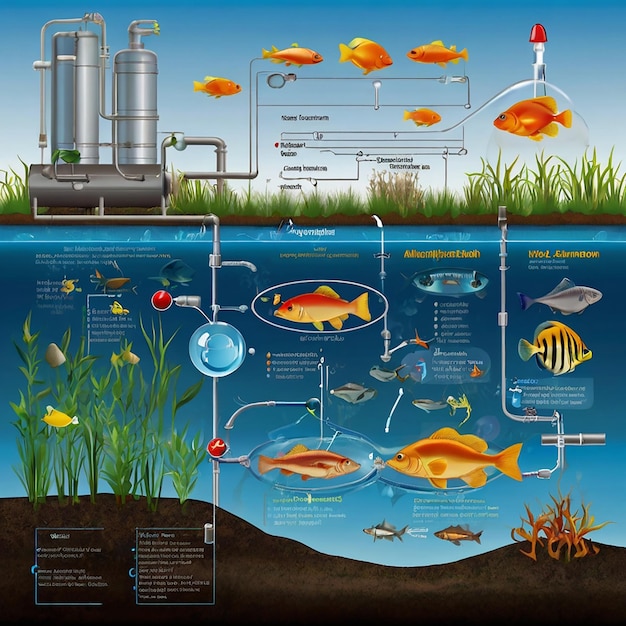 Photo aquarium nitrogen cycle scheme for fish feeding in fresh water aquarium precise schematic chart with chemical compounds