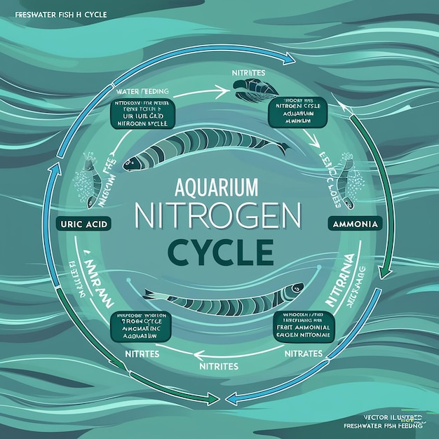 Photo aquarium nitrogen cycle scheme for fish feeding in fresh water aquarium precise schematic chart with chemical compounds