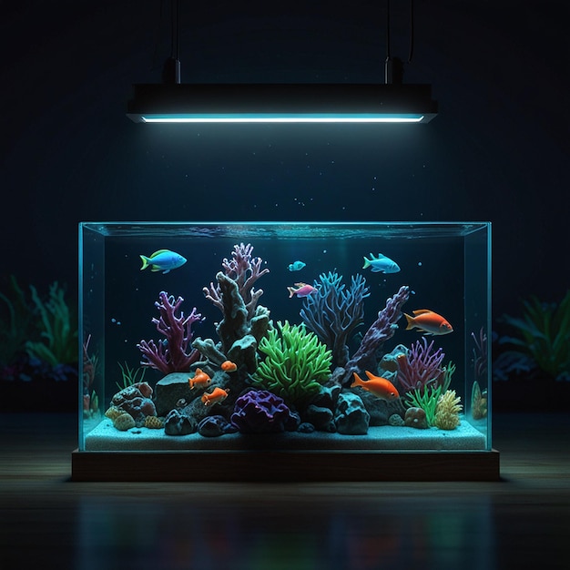 Aquarium with fish view neon light