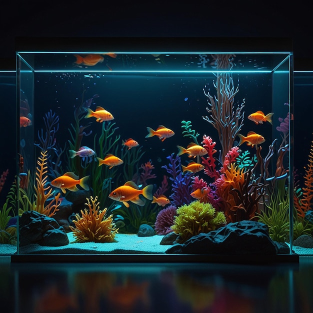 Aquarium with fish view neon light