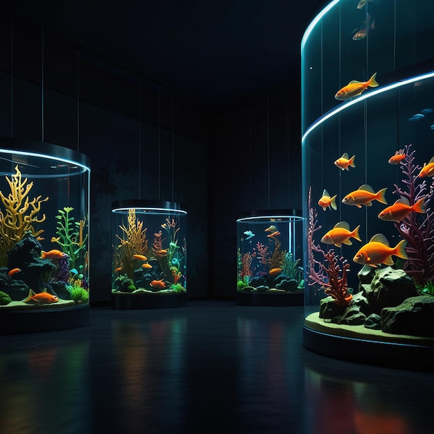 Aquarium with fish view neon light