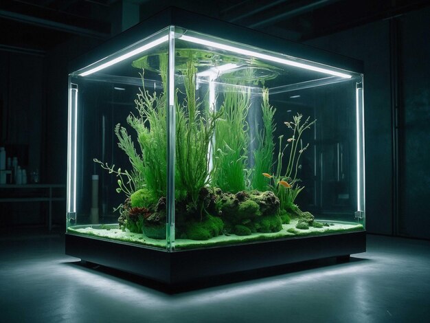 Photo an aquarium with a green fish inside of it