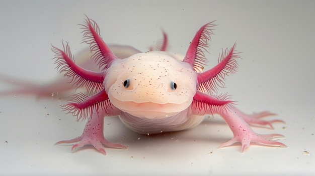 Photo aquatic axolotl with pink frills swimming in clear water