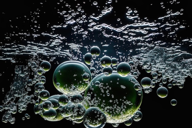 Aquatic oxygen bubbles against a dark backdrop