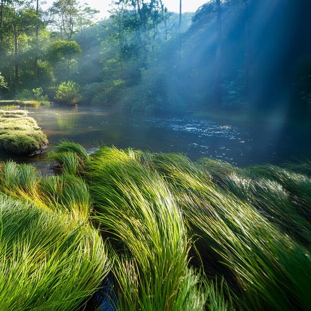 Photo aquatic vegetation thriving in a flowing stream