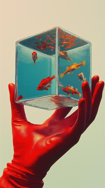 Photo aquatic worlds holding miniature oceans in hand