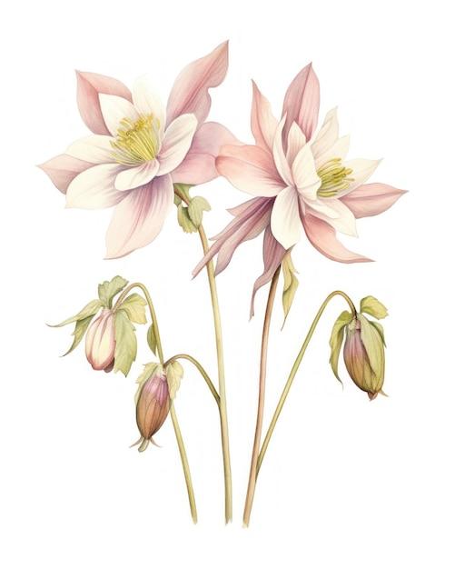 Aquilegia Columbine Granny's Bonnet Botanical illustration