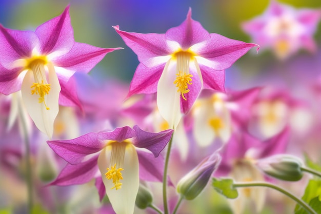 Aquilegia vulgaris flowers on a colorful background