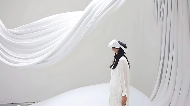 Ar exhibit where visitor wear smart glass experience digital sculpture shift move extending into