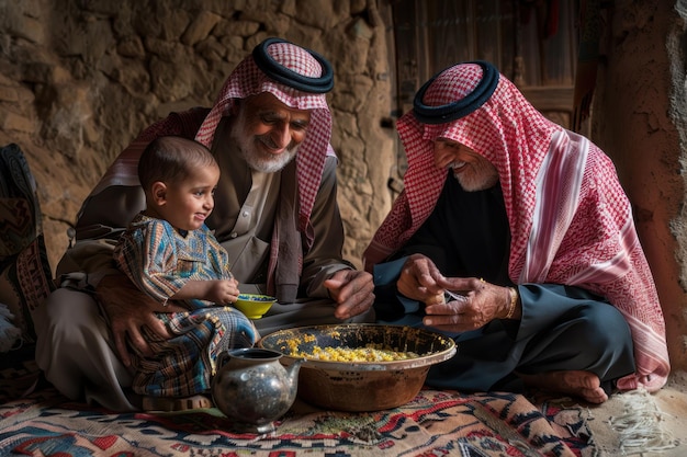 Photo arab family sharing a meal