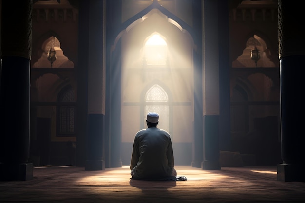 Arab Muslim man praying in a mosque