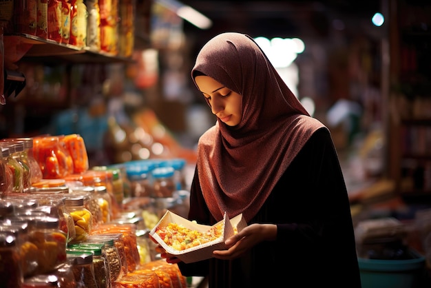 An Arab woman shopping at a market