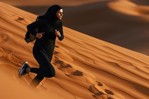 Arab Woman Ultra Distance Runner Wearing Black Outfit