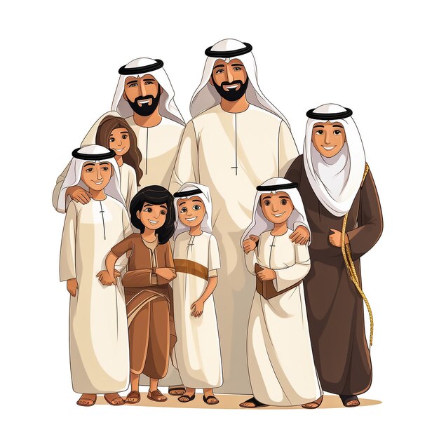 Photo arabian couple with their children arabian family vector illustration isolated on white background