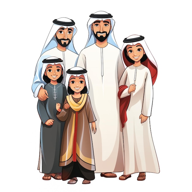 Arabian couple with their children Arabian family vector illustration isolated on white background