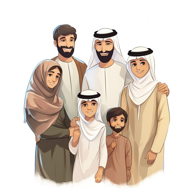 Photo arabian couple with their children arabian family vector illustration isolated on white background