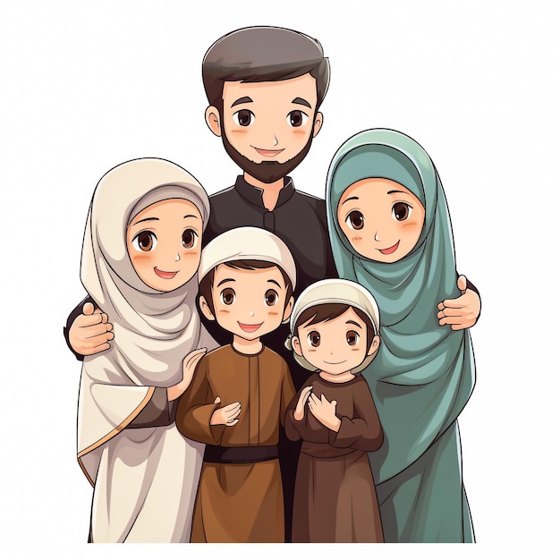 Photo arabian couple with their children arabian family vector illustration isolated on white background