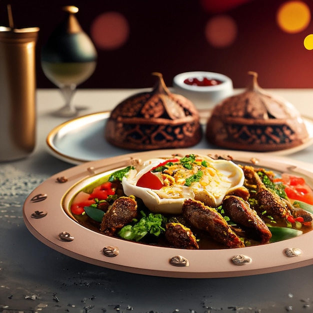 Arabian Food Dishes and Plates Fast Food Ai Generated