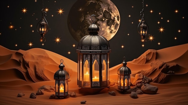 Arabian Sahara lantern and moon setup