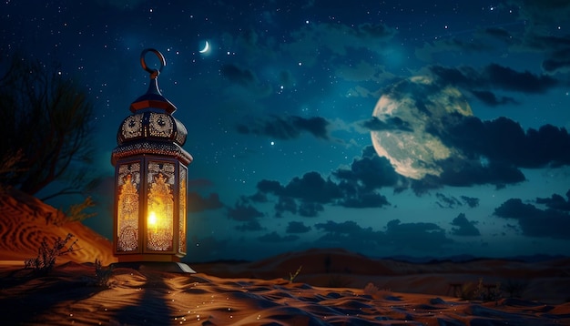 Arabian Sahara lantern in moonlight ideal for Ramadan Eid Mubarak cards