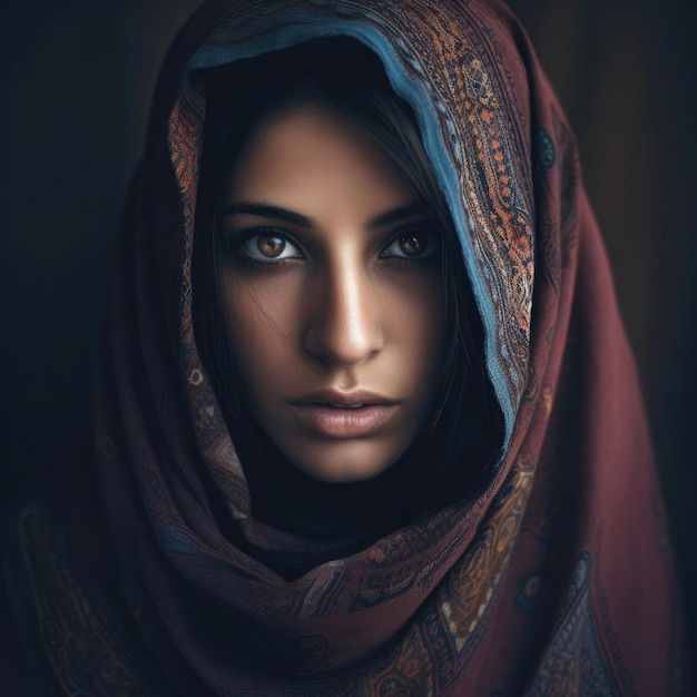 Arabian woman portrait with studio dark background