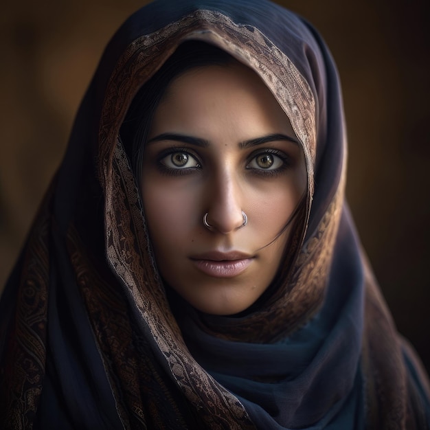 Arabian woman portrait with studio dark background