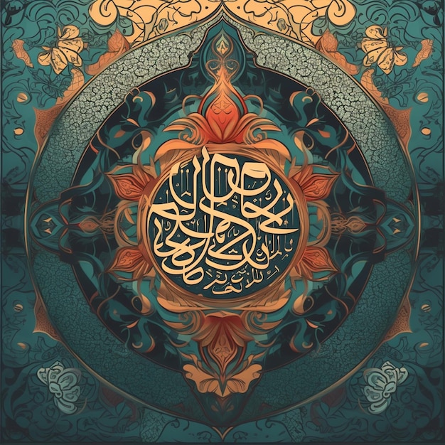 Arabic calligraphy art with a floral design and a circular frame generative ai