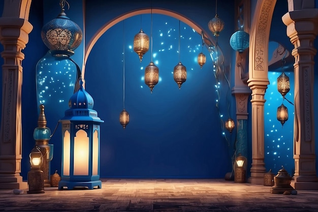 Arabic candle lantern with glowing light