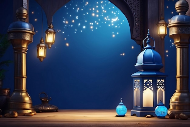 Arabic candle lantern with glowing light