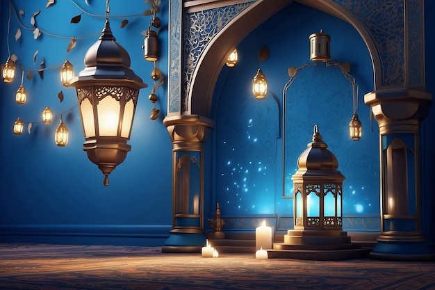 Arabic candle lantern with glowing light