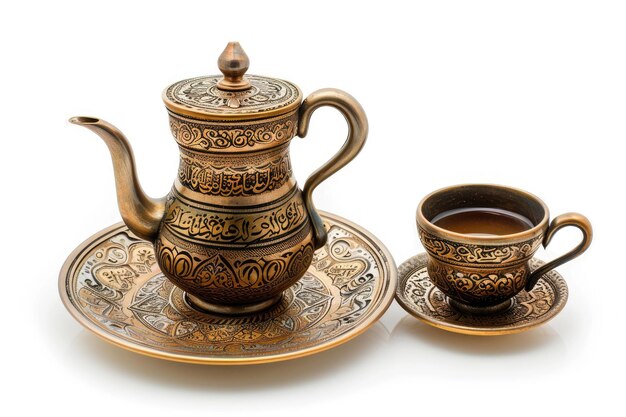 Arabic Coffee Serving Set in Isolation Against White Background