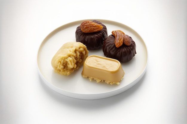 Arabic dates and oriental biscuits ramadan and Eid al Fitr sweets isolated on a white backdrop