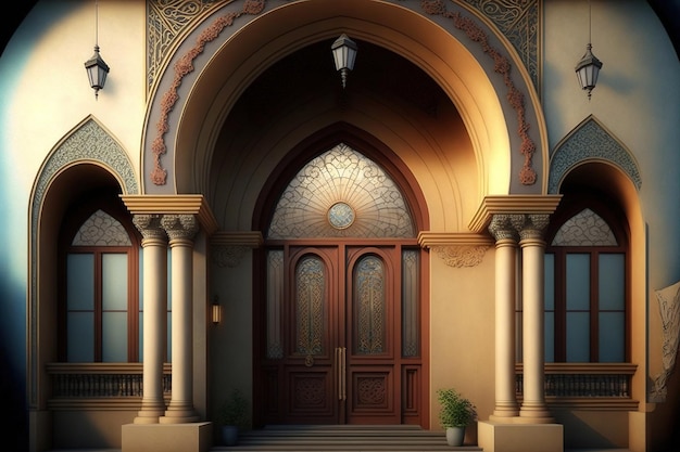 Arabic door in the style of the 19th century. 3d rendering digital art