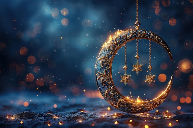 arabic Golden crescent elegance holiday design copy space for text