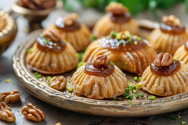 Arabic homemade maamoul cookies with dates walnuts pistachios