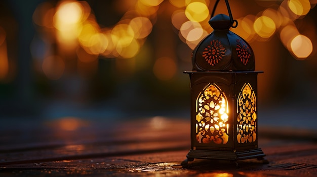 Arabic lantern ramadan on turquoise background copy space concept mockup