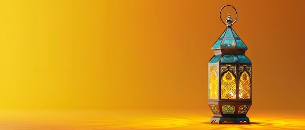 Arabic lantern ramadan on yellow background copy space concept mockup