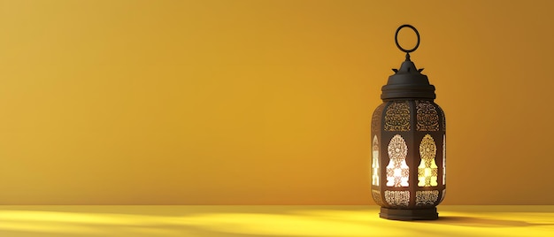 Arabic lantern ramadan on yellow background copy space concept mockup