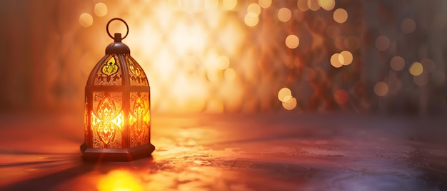 Arabic lantern ramadan on yellow background copy space concept mockup