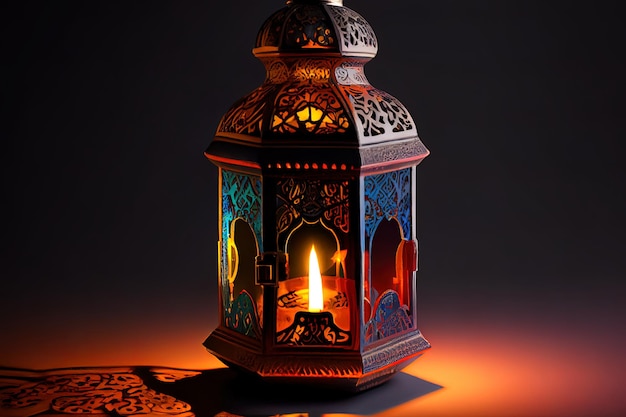 Arabic lantern with burning candle Generative Ai