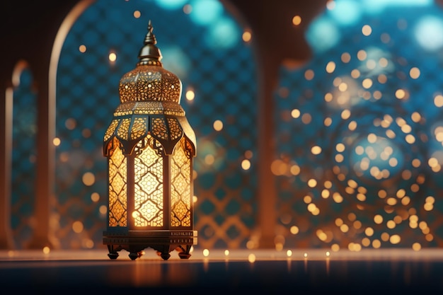 Arabic lantern with burning candle glowing