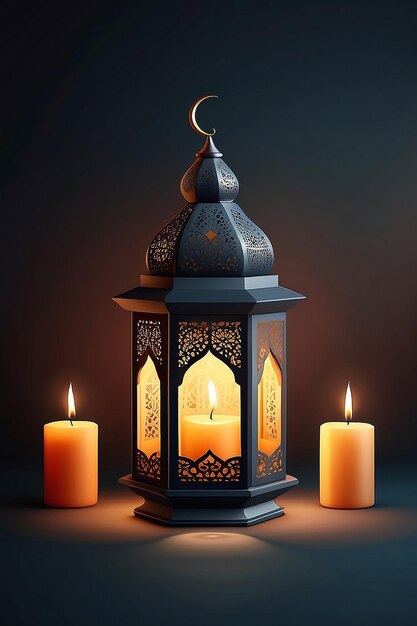 Arabic lantern with burning candle ramadan kareem background banner islamic holiday generative ai