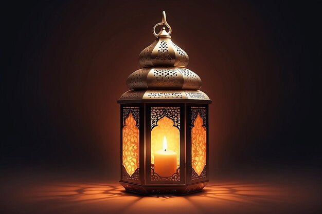 Arabic lantern with burning candle ramadan kareem background banner islamic holiday generative ai