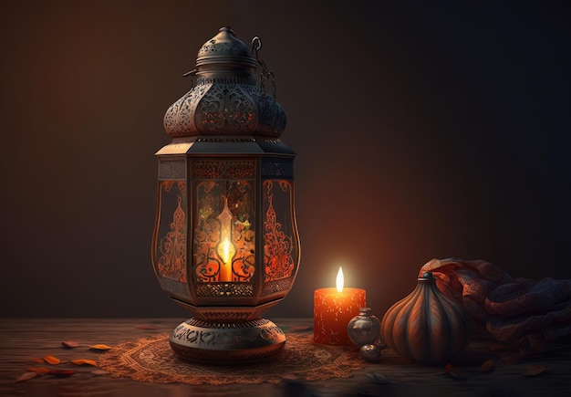 Arabic lantern with burning candle