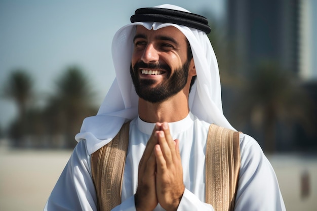 An arabic man smiling to the camera