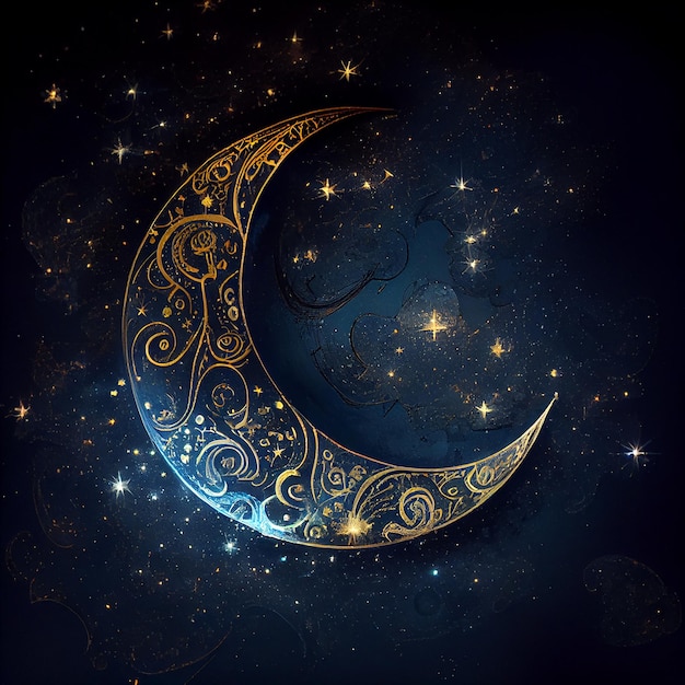 Arabic Moon on Night Starry Sky Background Generative AI