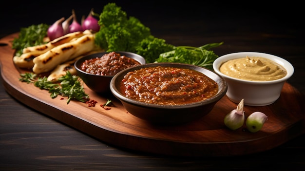 Arabic shawarma with sauce on a wooden board