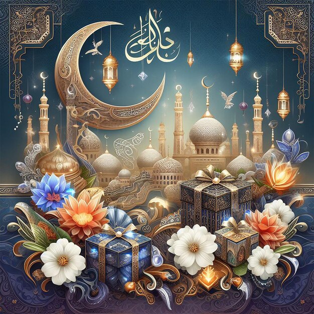 Arabic style artistic eid mubarak background