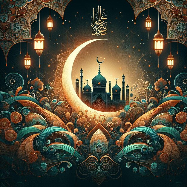 Arabic style artistic eid mubarak background